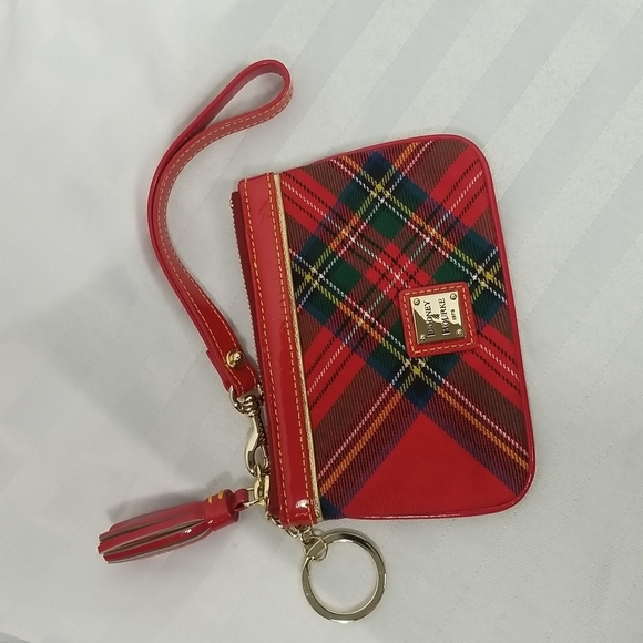 DOONEY &BOURKE RED TARTAN PATENT LEATHER WRISTLET PURSE - Picture 1 of 8